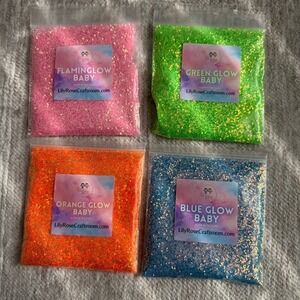 Lily Rose Craft Room Glow in the Dark Glitter 2oz Bags Pink Green Orange Blue